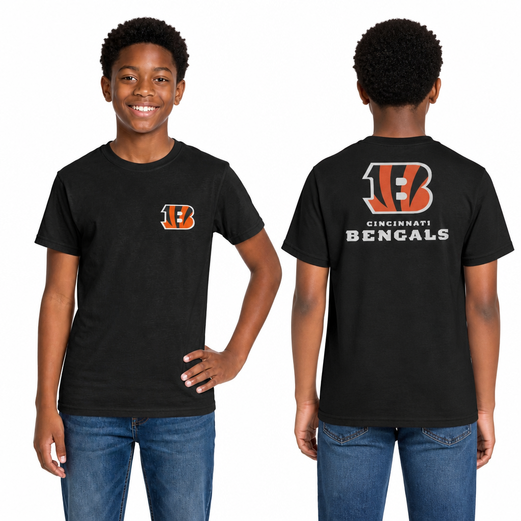 Cincinnati Bengals Team Fan Apparel NFL Youth Final Countdown Tee- Pro Football T-Shirt For Boys & Girls - Black