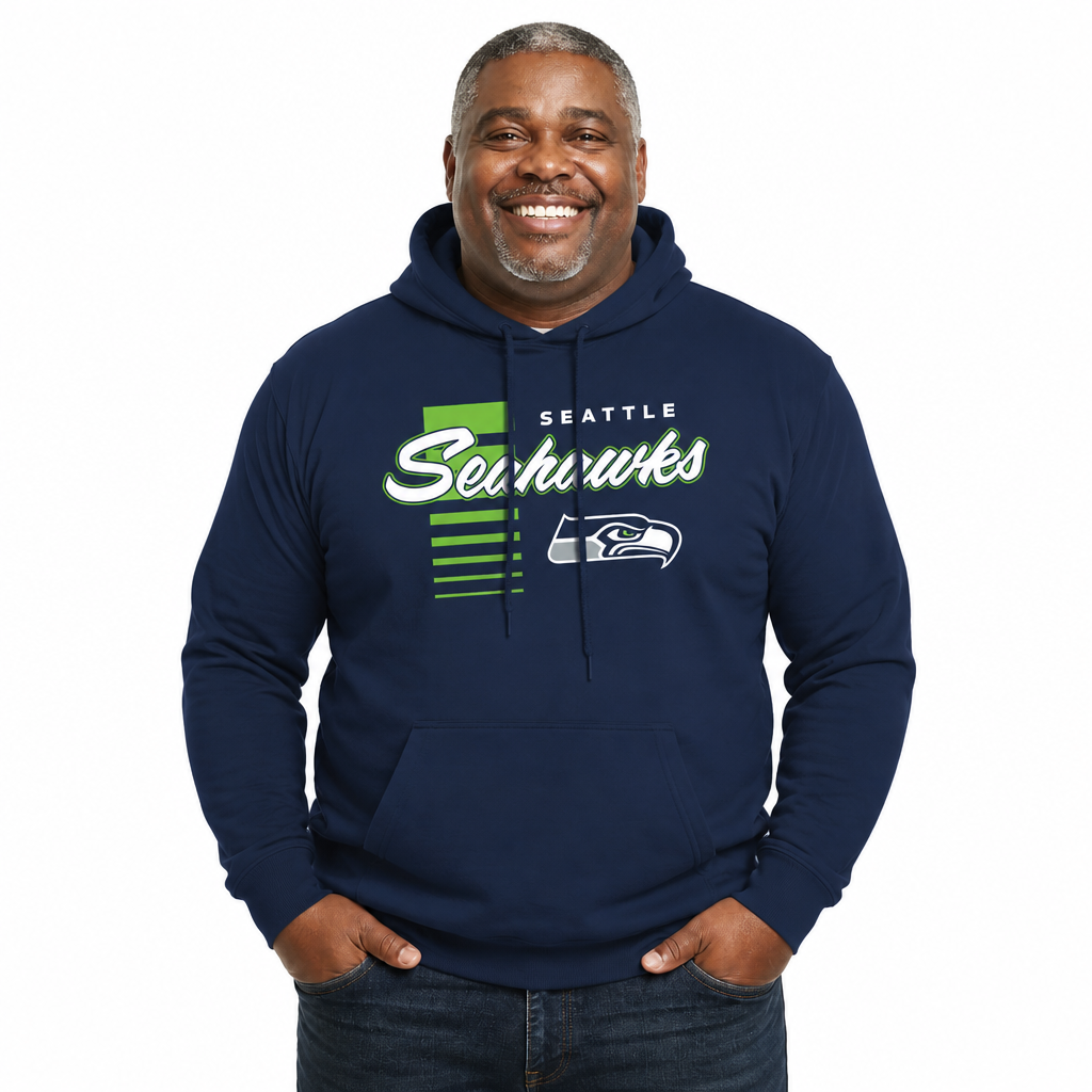 Seattle Seahawks NFL Adult Unisex Retro Script Ultra Soft Fleece Hooded Sweatshirt - Navy