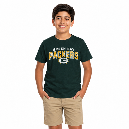 Green Bay Packers NFL Youth Starting Fresh Tee- Pro Football Tag-Less T-Shirt For Boys & Girls - Green