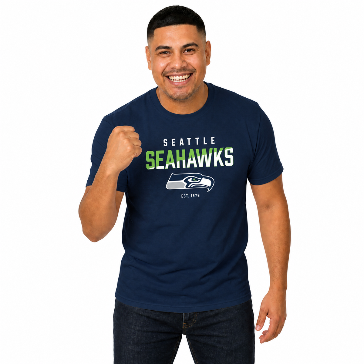 Seattle Seahawks  NFL Color Block T-Shirt Men Women Official Fan Gear - Navy