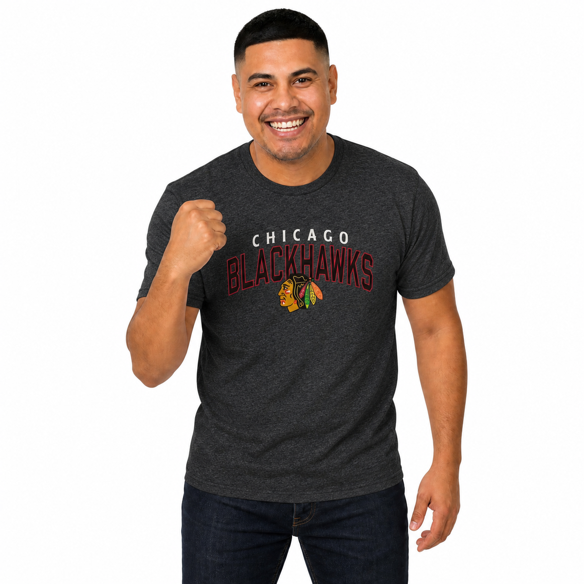 Chicago Blackhawks Blackhawks T-Shirt Heathered Cotton Tee for Men and Women - Black Heather