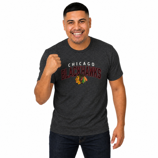Chicago Blackhawks Blackhawks T-Shirt Heathered Cotton Tee for Men and Women - Black Heather