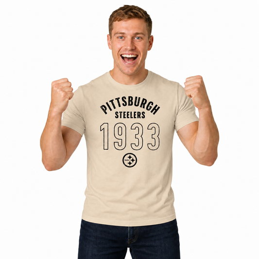 Pittsburgh Steelers Big Date Tag-Less T-Shirt - Natural