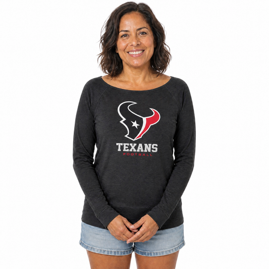 Houston Texans  Women NFL French Terry Slouchy Raglan Top Scoop Neckline - Charcoal