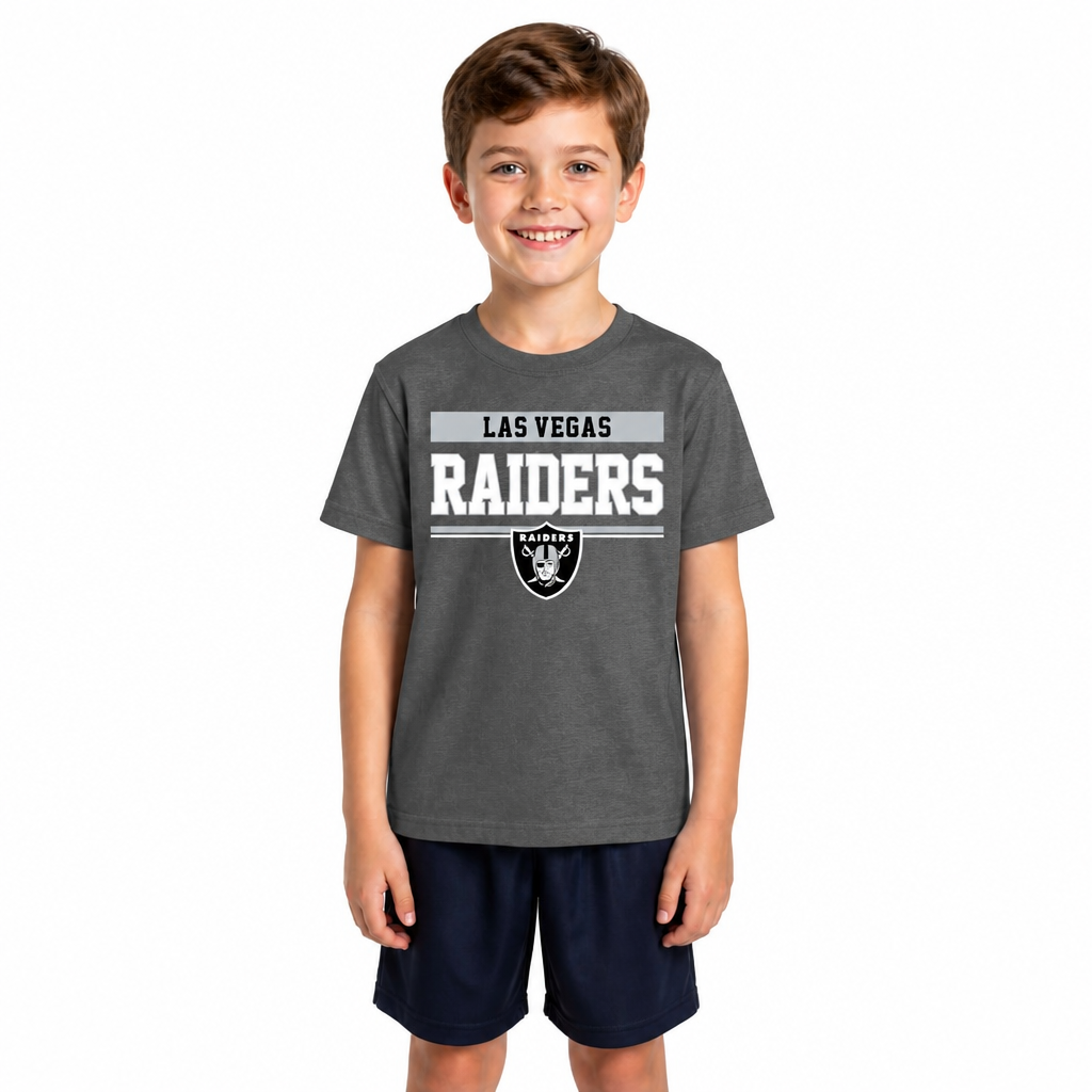 Las Vegas Raiders NFL Youth Short Sleeve Charcoal T Shirt - Charcoal