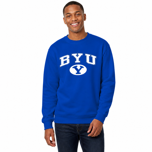BYU Cougars Adult Arch & Logo Soft Style Gameday Crewneck Sweatshirt - Navy