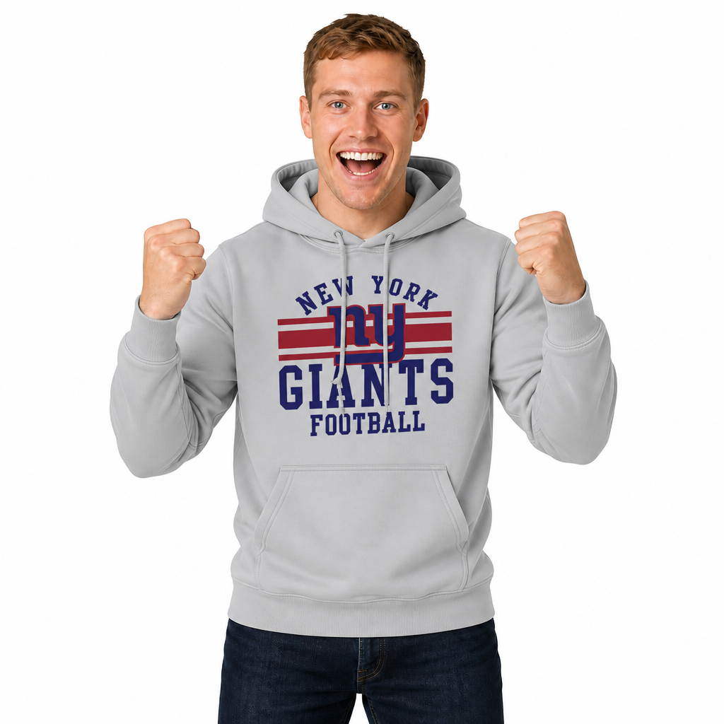 New York Giants NFL Team Stripe Hooded Sweatshirt- Soft Pullover Sports Hoodie For Men & Women - Sport Gray
