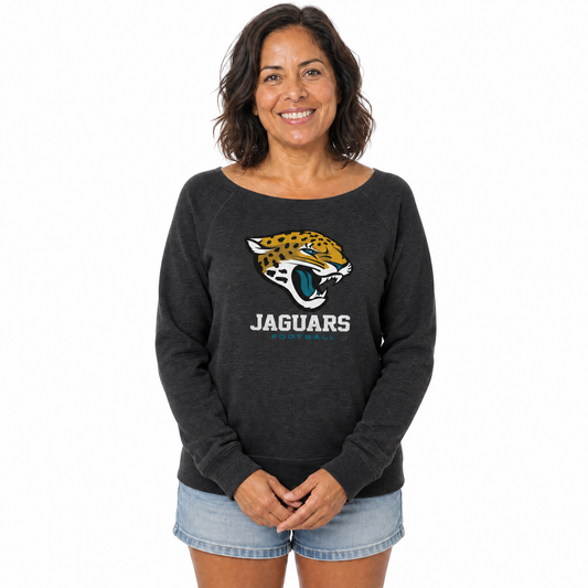 Jacksonville Jaguars  Women NFL French Terry Slouchy Top Scoop Neckline - Charcoal