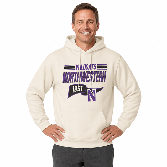 Northwestern Wildcats NCAA Varsity Club Pennant Hoodie Fleece Men Women - Off White