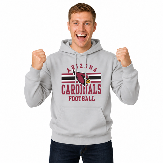 Arizona Cardinals NFL Team Stripe Hooded Sweatshirt- Soft Pullover Sports Hoodie For Men & Women - Sport Gray
