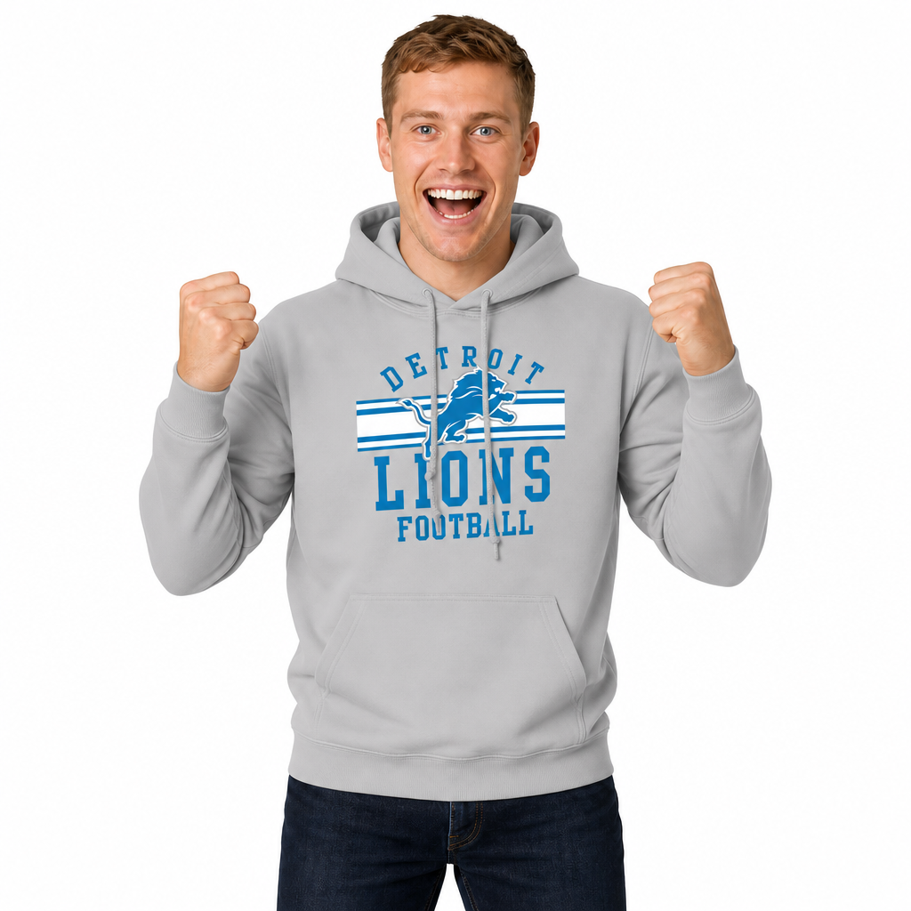 Detroit Lions  NFL Team Stripe Pullover Hoodie - Sport Gray