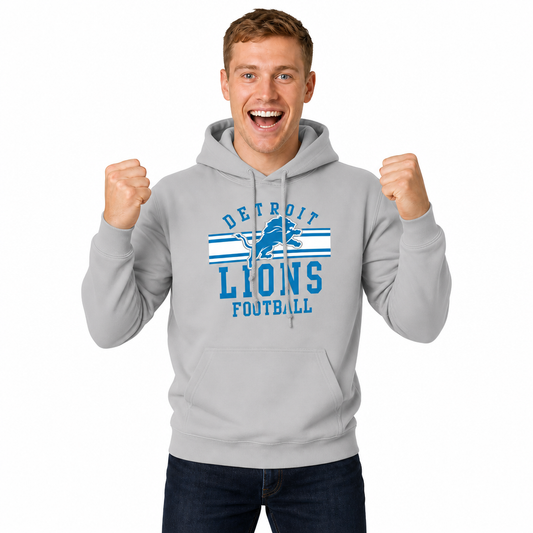 Detroit Lions NFL Team Stripe Hooded Sweatshirt- Soft Pullover Sports Hoodie For Men & Women - Sport Gray