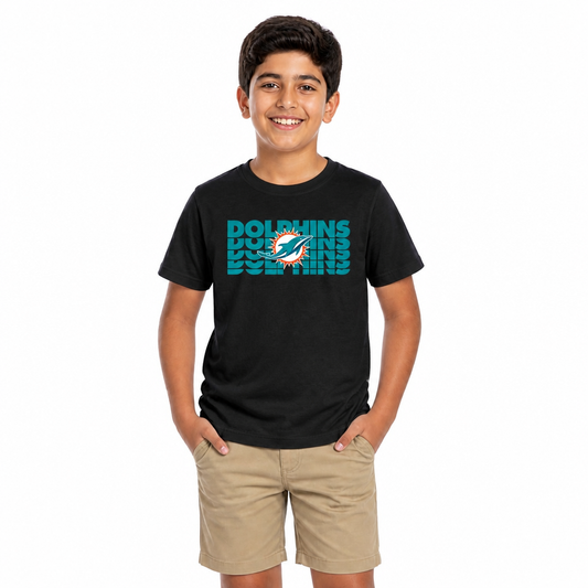 Miami Dolphins NFL Youth Repeating Logo Football T-Shirt - Black