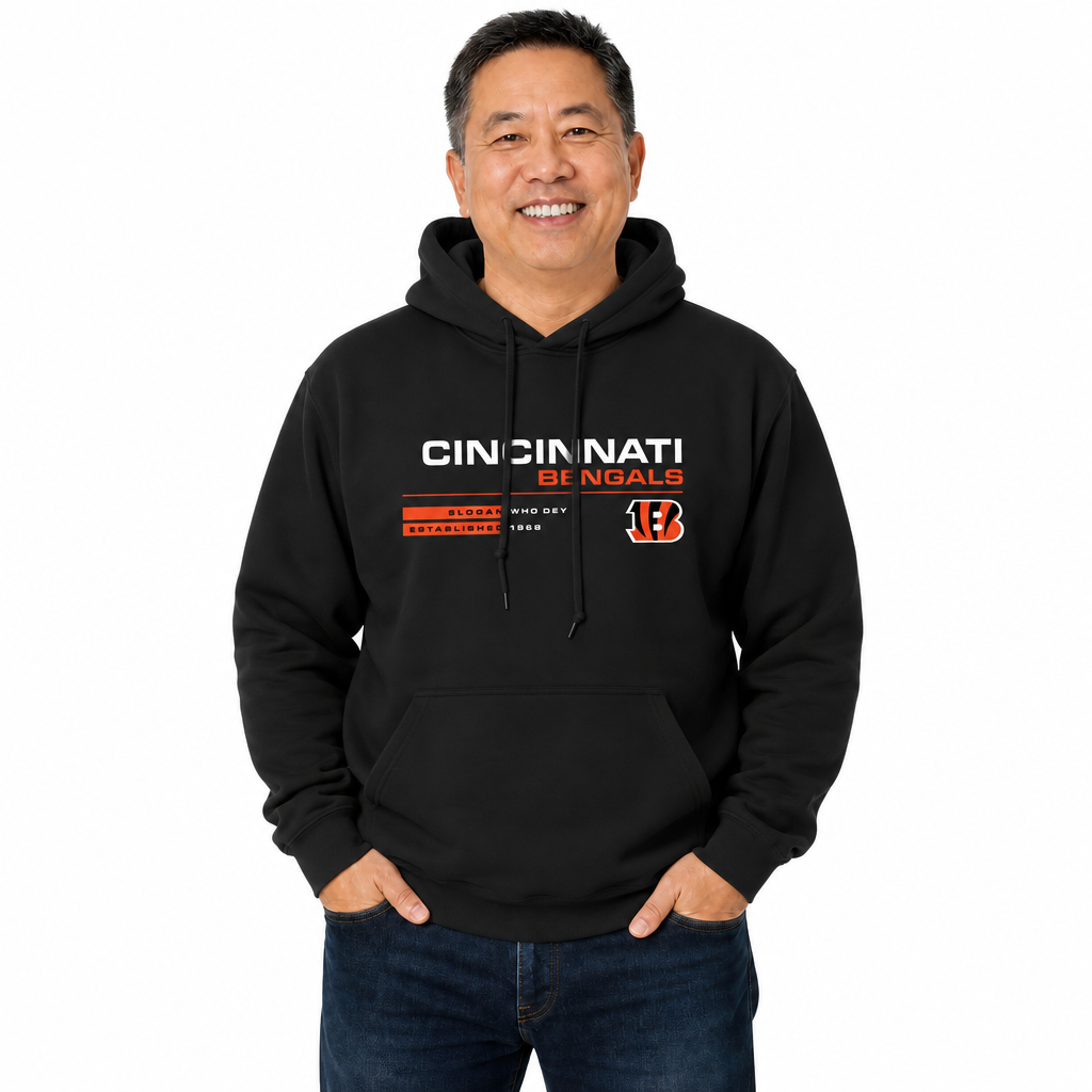 Cincinnati Bengals Adult NFL Speed Stat Sheet Fleece Hooded Sweatshirt - Black