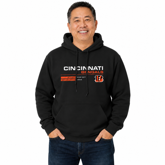 Cincinnati Bengals Adult NFL Speed Stat Sheet Fleece Hooded Sweatshirt - Black