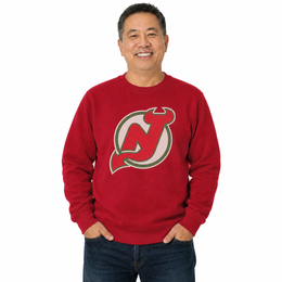 New Jersey Devils  Retro Logo NHL Fleece Crewneck Sweatshirt Men Women - Red Heather