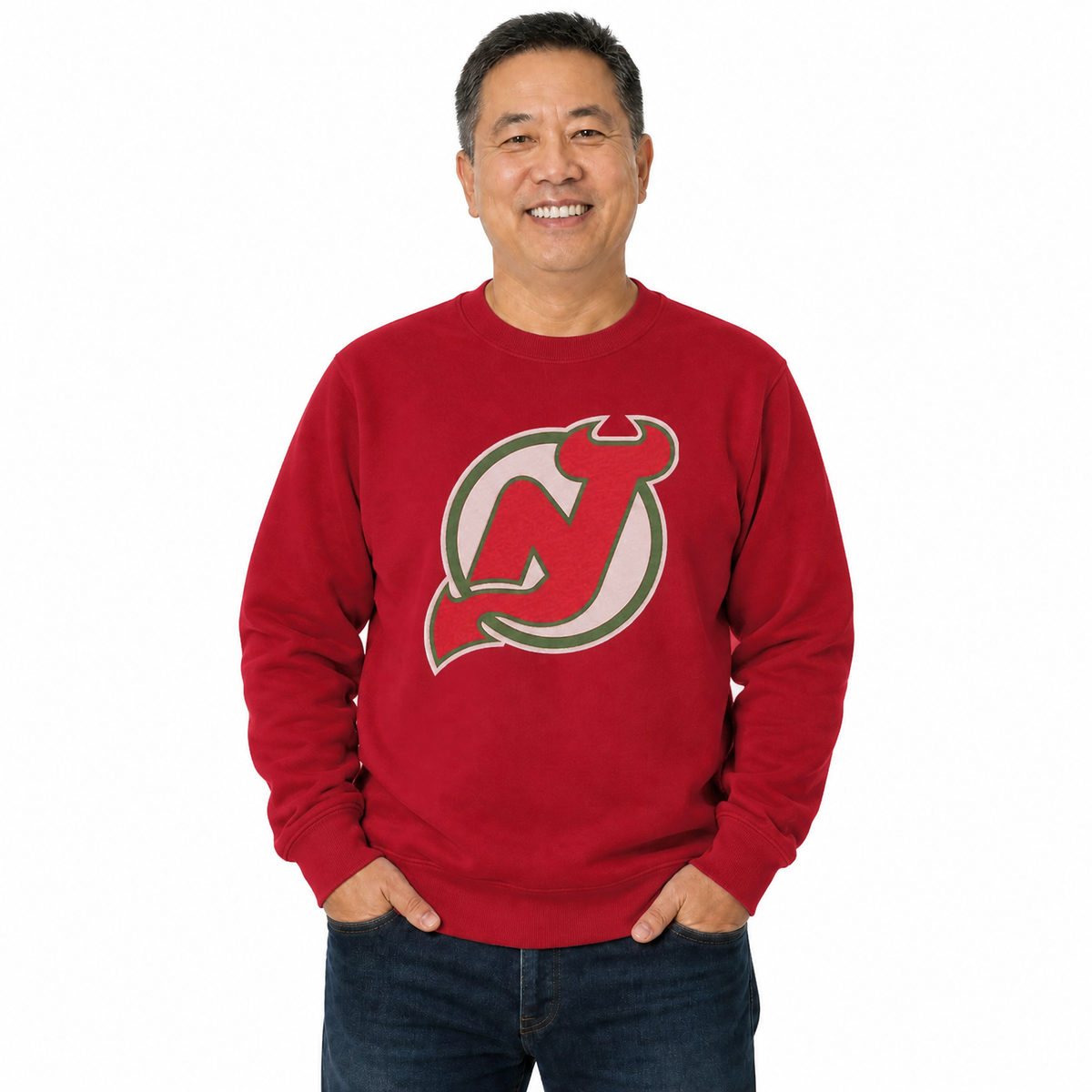 New Jersey Devils  Retro Logo NHL Fleece Crewneck Sweatshirt Men Women - Red Heather