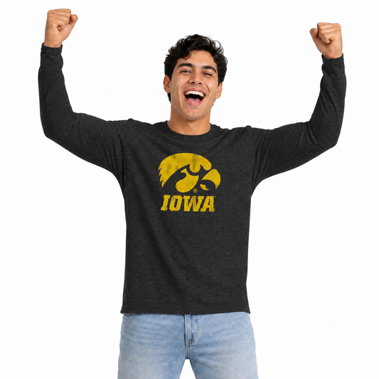 Iowa Hawkeyes  Logo Long Sleeve Shirt Men Women Unisex NCAA Licensed - Black