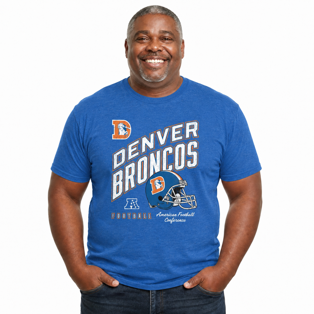Denver Broncos  NFL Distressed Helmet Tee - Royal Heather