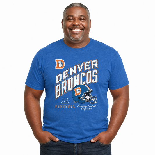 Denver Broncos NFL Distressed Helmet T-Shirt - Royal Heather