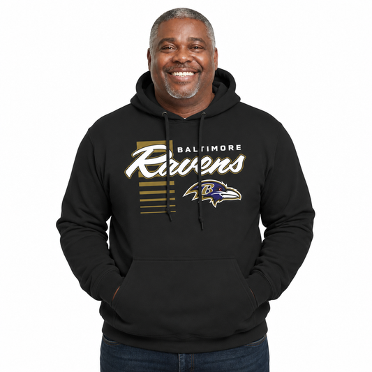 Baltimore Ravens NFL Adult Unisex Retro Script Ultra Soft Fleece Hooded Sweatshirt - Black