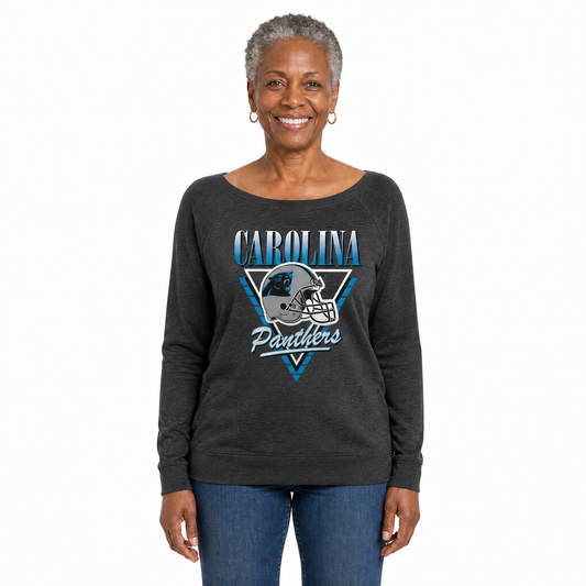 Carolina Panthers  Women's NFL Retro Triangle French Terry Crewneck Top - Heather Charcoal
