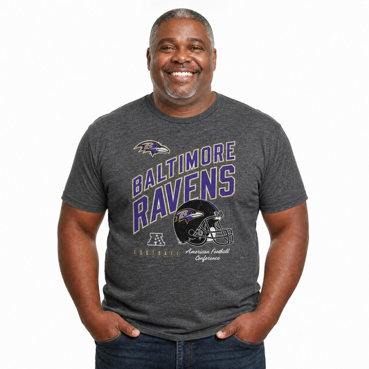 Baltimore Ravens NFL Distressed Helmet T-Shirt - Heather Charcoal