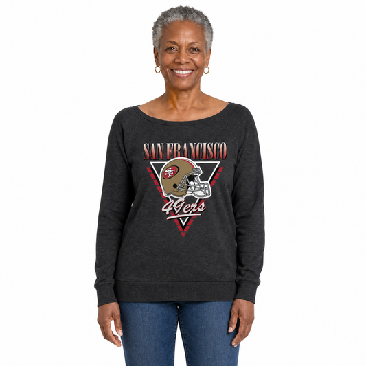 San Francisco 49ers  Women's NFL Retro Triangle French Terry Crewneck Top - Heather Charcoal