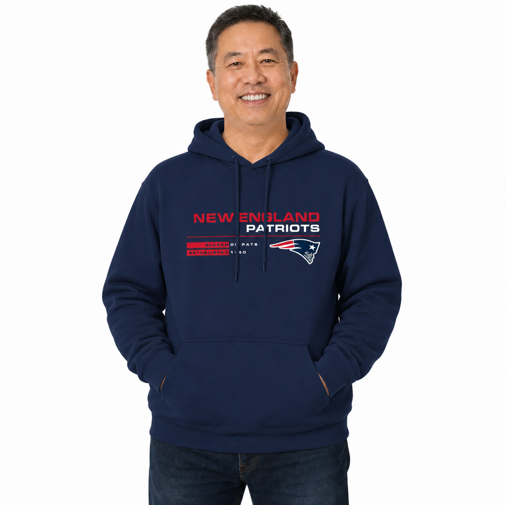 New England Patriots Adult NFL Speed Stat Sheet Fleece Hooded Sweatshirt - Navy