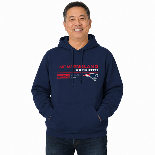 New England Patriots Adult NFL Speed Stat Sheet Fleece Hooded Sweatshirt - Navy
