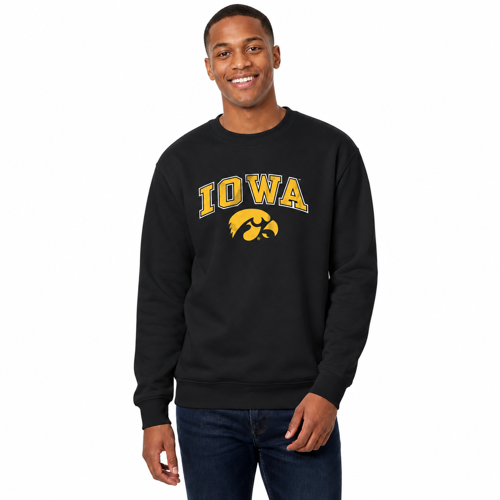 Iowa Hawkeyes Adult Arch & Logo Soft Style Gameday Crewneck Sweatshirt - Black