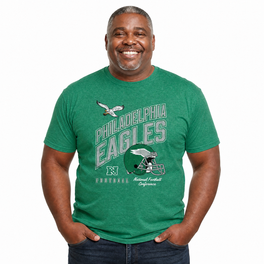 Philadelphia Eagles NFL Distressed Helmet T-Shirt - Kelly Green Heather