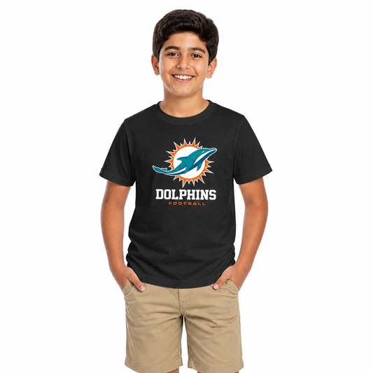 Miami Dolphins Youth NFL Large Logo Short Sleeve T-Shirt - Black