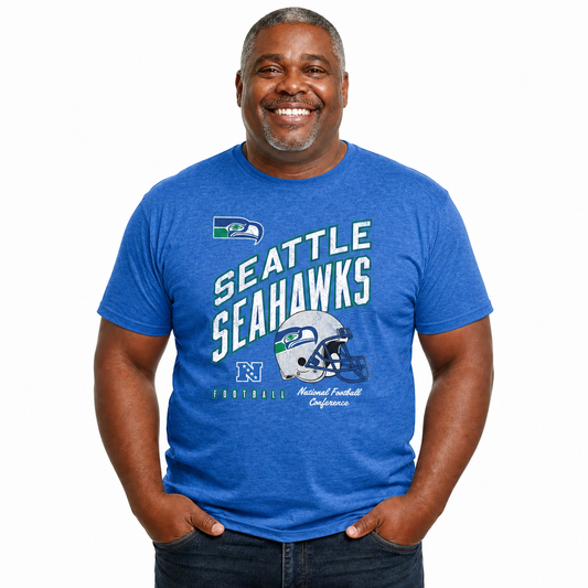 Seattle Seahawks NFL Distressed Helmet T-Shirt - Royal Heather