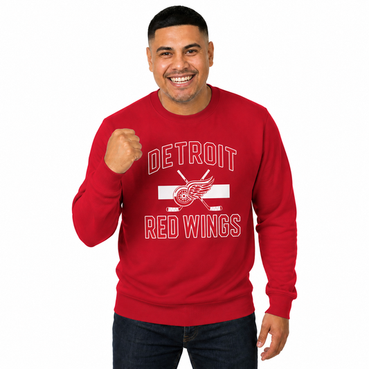 Detroit Red Wings NHL Faceoff Fleece Crewneck Sweatshirt Licensed - Red
