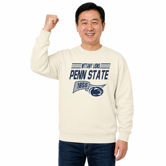 Penn State Nittany Lions Varsity Pennant Crewneck Sweatshirt Fleece - Off White