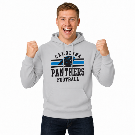 Carolina Panthers NFL Team Stripe Hooded Sweatshirt- Soft Pullover Sports Hoodie For Men & Women - Sport Gray