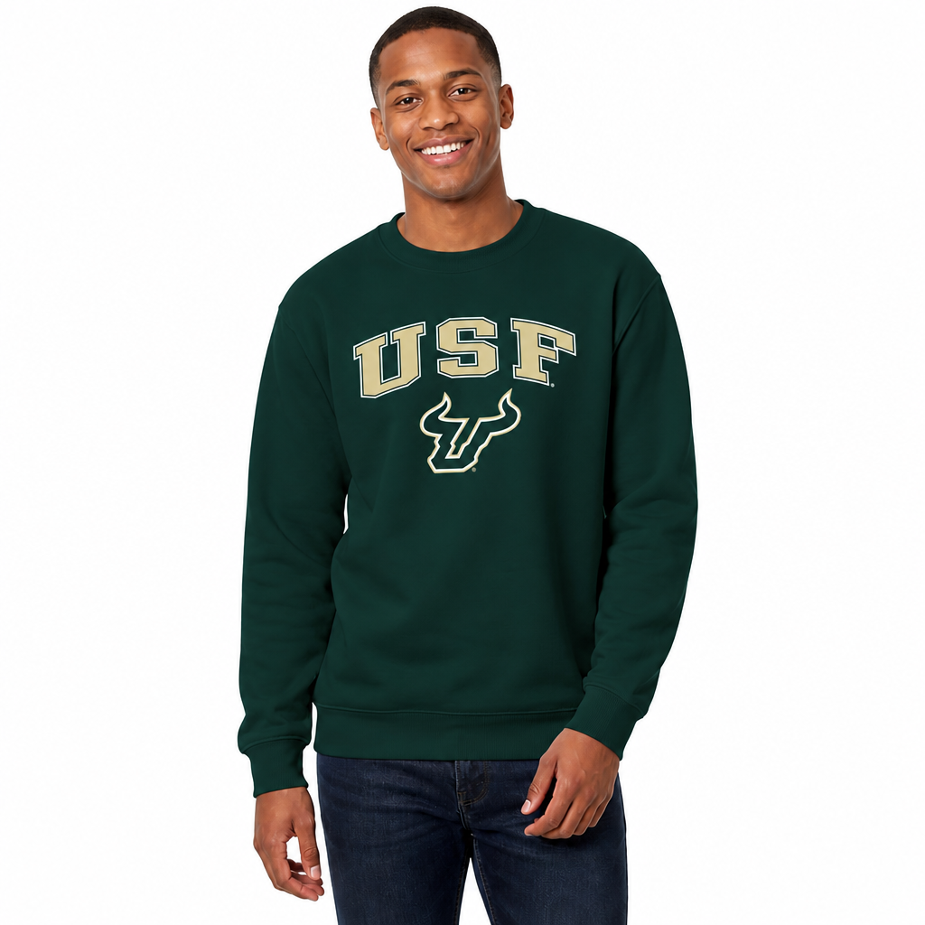 USF Bulls Adult Arch & Logo Soft Style Gameday Crewneck Sweatshirt - Green