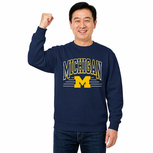 Michigan Wolverines NCAA Overtime Classics Crewneck Sweatshirt Men Women - Navy
