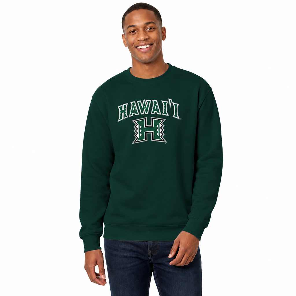 Hawaii Rainbow Warriors Adult Arch & Logo Soft Style Gameday Crewneck Sweatshirt - Green