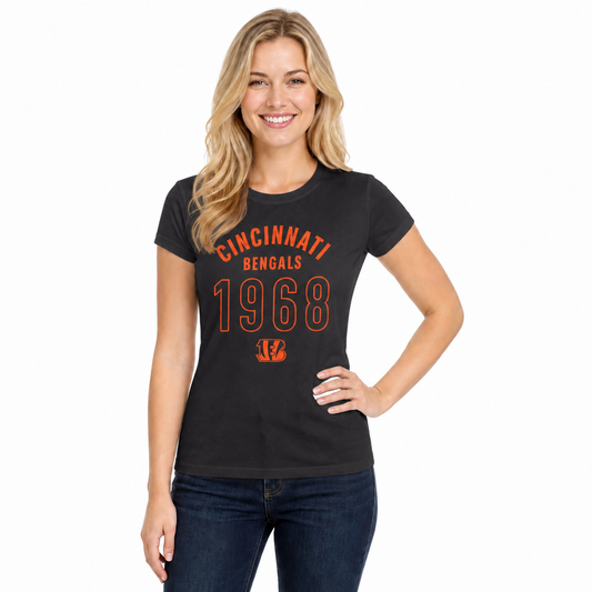 Cincinnati Bengals  Women's Big Date T-Shirt NFL Tee Cotton Licensed - Black