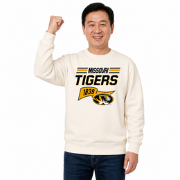 Missouri Tigers Varsity Pennant Crewneck Sweatshirt Men Women Fleece - Off White