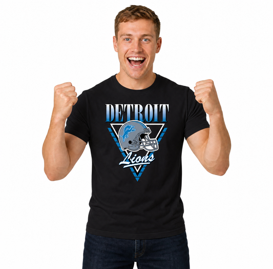 Detroit Lions NFL Retro Triangle T-Shirt - Black
