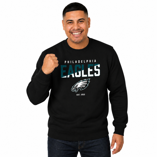 Philadelphia Eagles NFL Color Block Fleece Crewneck - Black