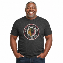 Chicago Blackhawks Retro Logo T-Shirt Men Women Vintage Heathered Tee - Black Heather