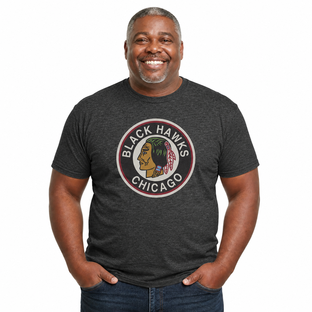 Chicago Blackhawks Retro Logo T-Shirt Men Women Vintage Heathered Tee - Black Heather