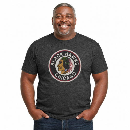 Chicago Blackhawks Retro Logo T-Shirt Men Women Vintage Heathered Tee - Black Heather