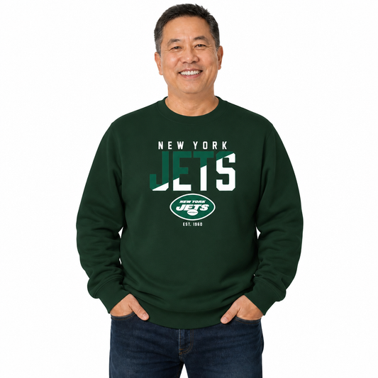 New York Jets NFL Color Block Fleece Crewneck - Forest Green