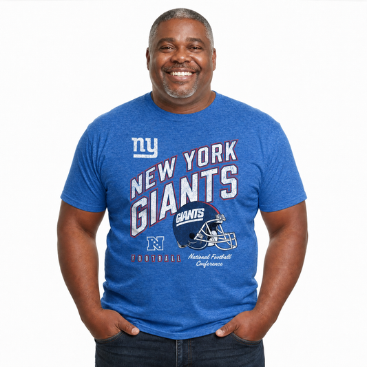 New York Giants NFL Distressed Helmet T-Shirt - Royal Heather