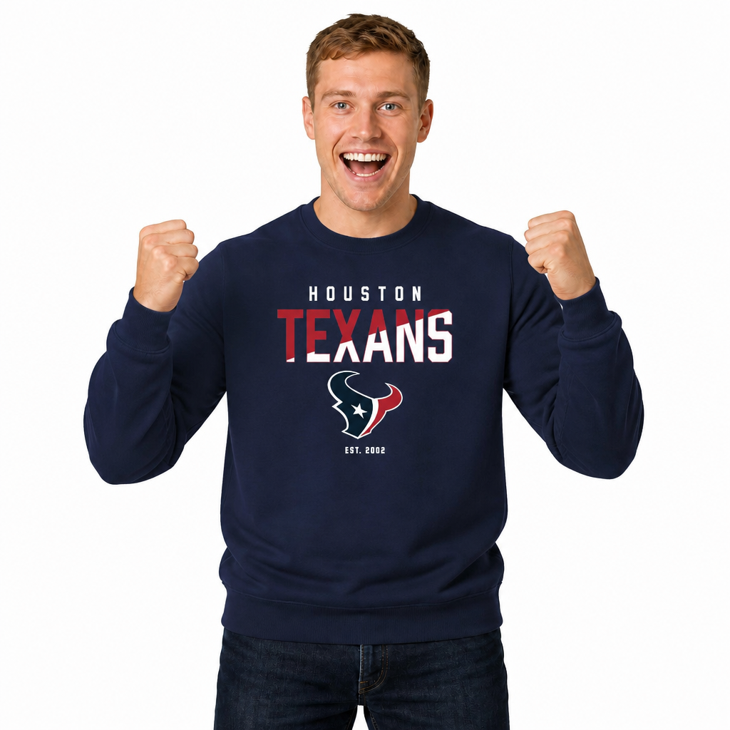 Houston Texans NFL Color Block Fleece Crewneck - Navy